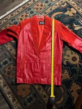 Vintage 80s Tarazzia Internationale Red Genuine Leather & Suede Panel Jacket Coa